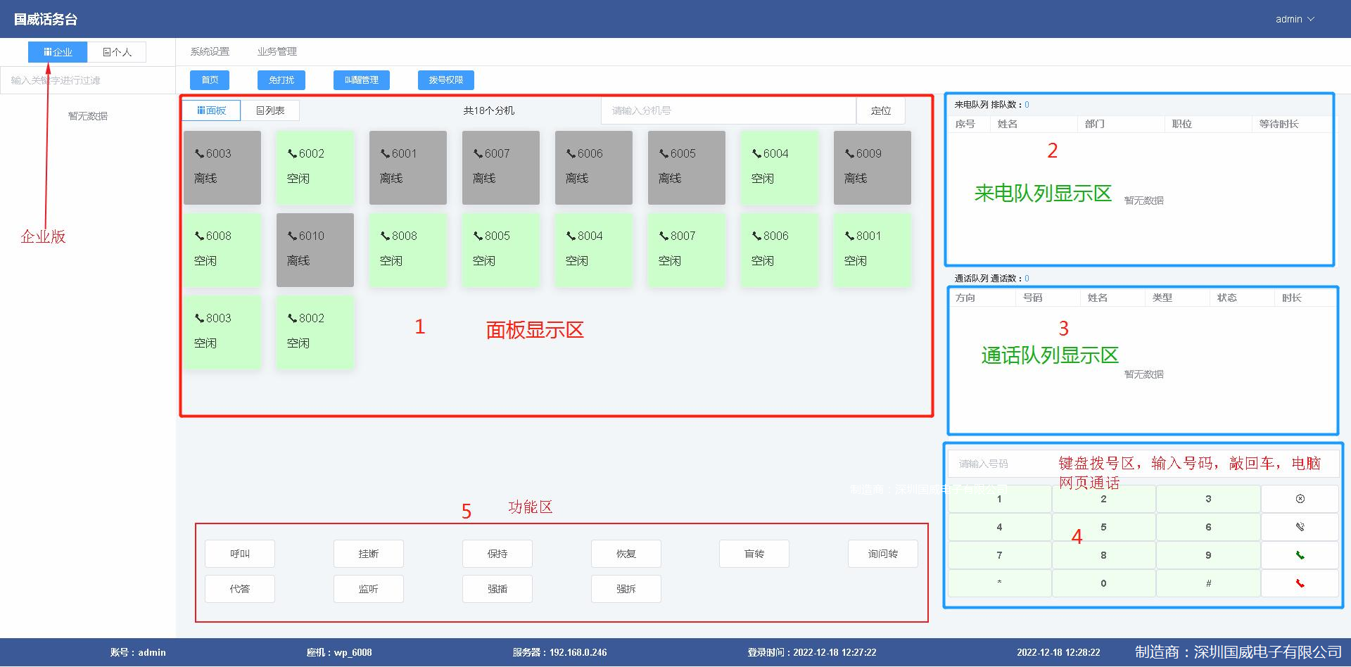國威程控交換機話務臺界面